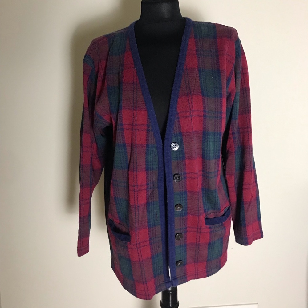Talbots Plaid Button-Up Cardigan